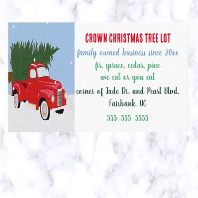 Tarjeta De Visita Lote editable de Camión Rojo y Árbol de Navidad (Subido por el creador)