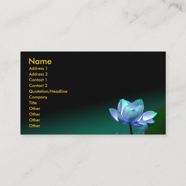 Tarjeta de visita, Loto azul y buddha (Anverso)