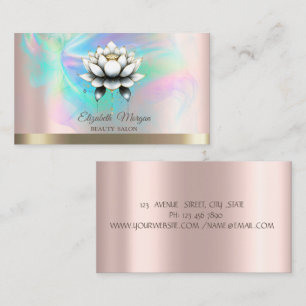 Tarjeta De Visita Loto Blanco Chic Tinta Holográfica Rosa Dorado