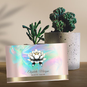 Tarjeta De Visita Loto Blanco Chic Tinta Holográfica Rosa Dorado