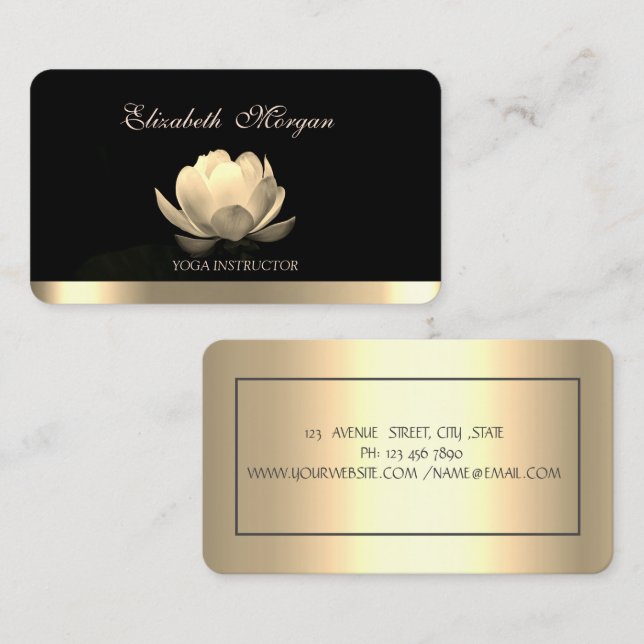 Tarjeta De Visita Loto de oro elegante profesional,Negro de yoga (Anverso / Reverso)