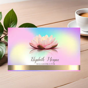 Tarjeta De Visita Loto Dorado Ombre Holográfico Instructor de Yoga