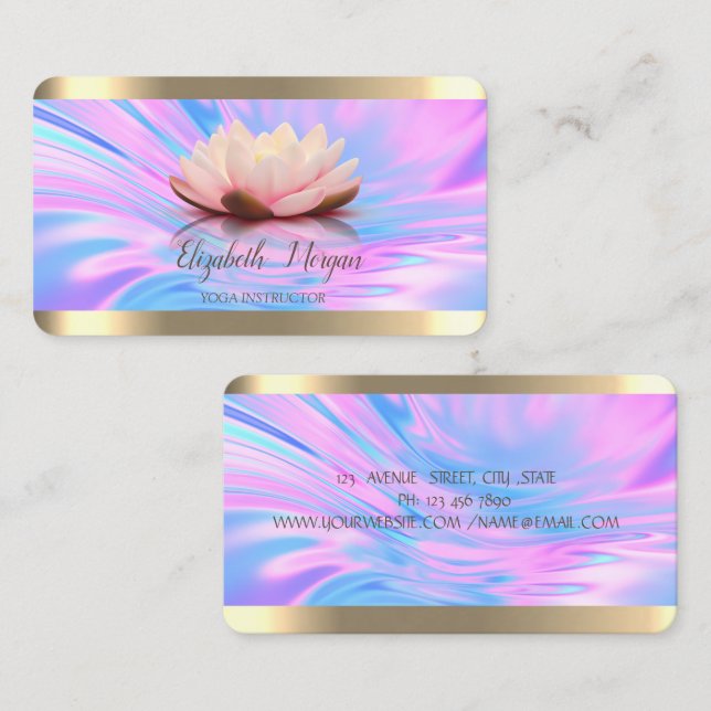 Tarjeta De Visita Loto Flor Banda de oro Holográfica Yoga (Anverso / Reverso)