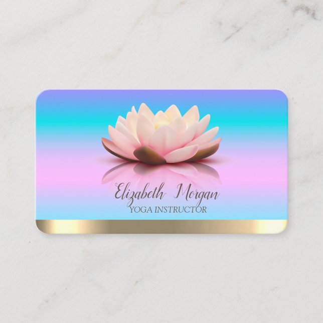 Tarjeta De Visita Loto raya de oro de yoga Ombre Holográfico (Anverso)