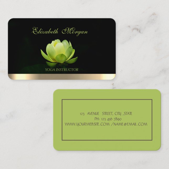 Tarjeta De Visita Loto verde elegante profesional,Yoga (Anverso / Reverso)