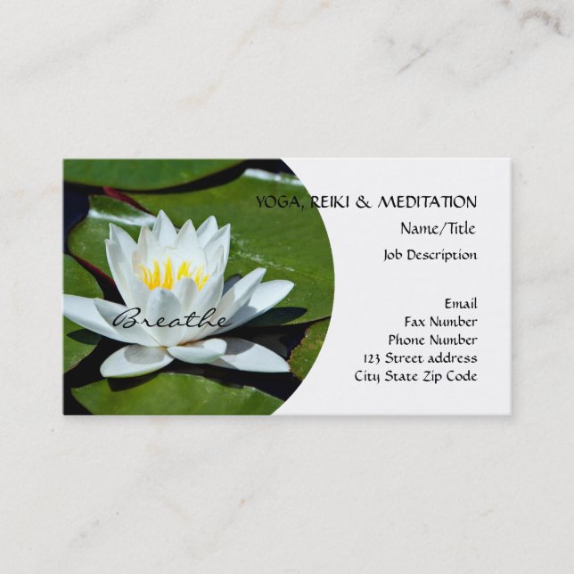 Tarjeta De Visita Lotus blanco l lirio de agua l respira (Anverso)