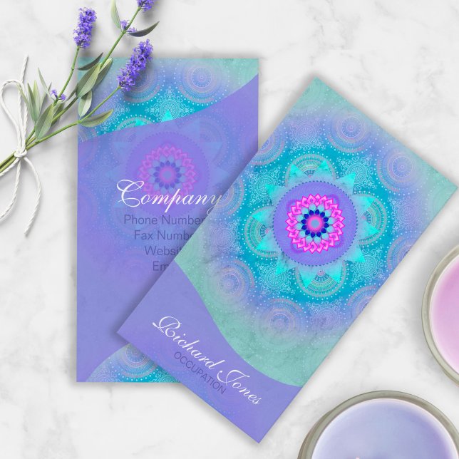 Tarjeta De Visita Lotus Bloom Turquoise Mandala ID129 (Subido por el creador)