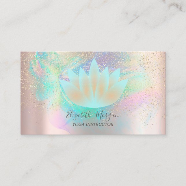 Tarjeta De Visita Lotus Confetti Gold Holographic Ink Rosa Gold (Anverso)
