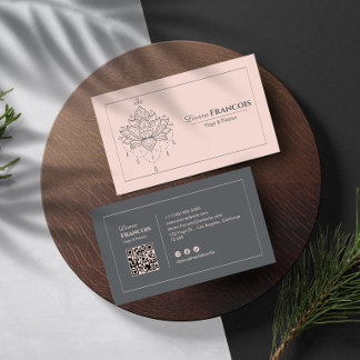 Tarjeta De Visita Lotus Femenino boho Yoga Pilates Código QR Rubor
