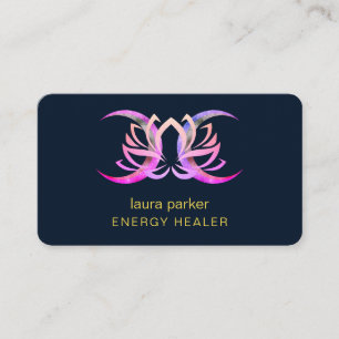 Tarjeta De Visita Lotus Flower Mystic Moon Purple Gold Reiki Healer
