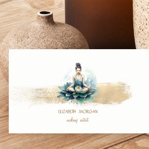 Tarjeta De Visita Lotus Girl Gold Foil Pincelada, Blanco