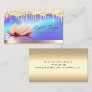 Tarjeta De Visita Lotus Gotear Oro, Instructor de Yoga Holográfico