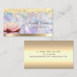 Tarjeta De Visita Lotus Gotear Oro, Yoga Holográfico Fresco