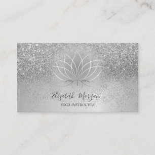 Tarjeta De Visita Lotus Plata Confeti Brillo Instructor de Yoga