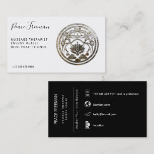 Tarjeta De Visita Lotus Quietud   Diseño de Mandala de Plata