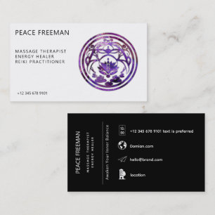 Tarjeta De Visita Lotus Quietud   Diseño de Mandala Púrpura