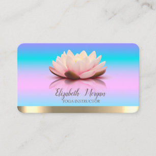 Tarjeta De Visita Lotus Yoga de Raya Dorada Ombre Holográfico