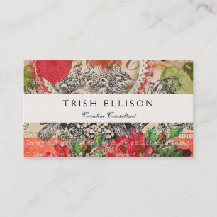 Tarjeta De Visita Love Birds Heart Red Art Collage