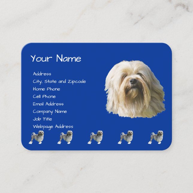 Tarjeta De Visita Lowchen en azul marino (Anverso)