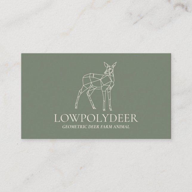 Tarjeta De Visita Lowpoly Deer de los animales de la salvia verde (Anverso)