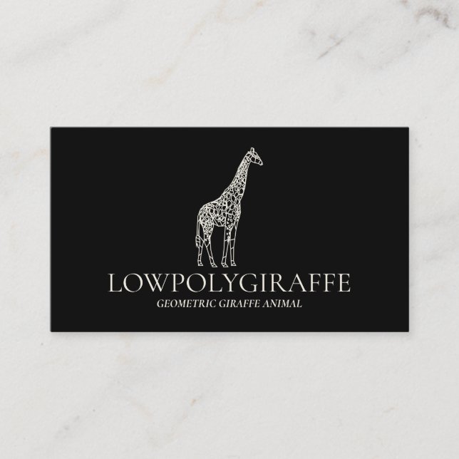 Tarjeta De Visita Lowpoly Giraffe de los animales de la crema negra (Anverso)