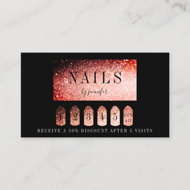 Tarjeta De Visita Loyalität 5 Artista de uñas Elegante Naranja Plata (Anverso)
