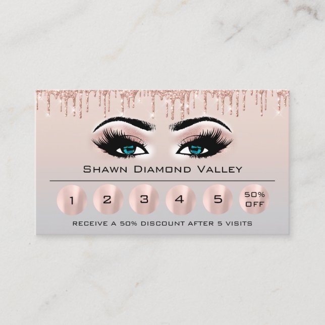 Tarjeta De Visita Loyaliy 6 Makeup Esteticismo Eyelash Gray Blue (Anverso)