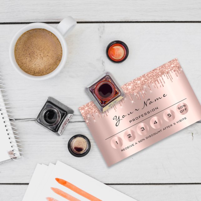 Tarjeta De Visita Loyaliy 6 Makeup Hairdresser Eyelash Rosa Drips (FlorenceK Appointment Card)