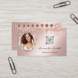 Tarjeta De Visita Loyalty Card 10 Punch Crown Rose QR Logo Photo