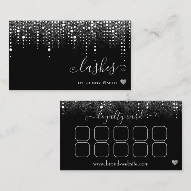 Tarjeta De Visita Loyalty Card Pretty Drips Silver Glitter Rain (Anverso / Reverso)