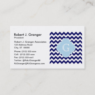 Tarjeta De Visita Lt blanco Blue Quatrefoil Monogram de Chevron de