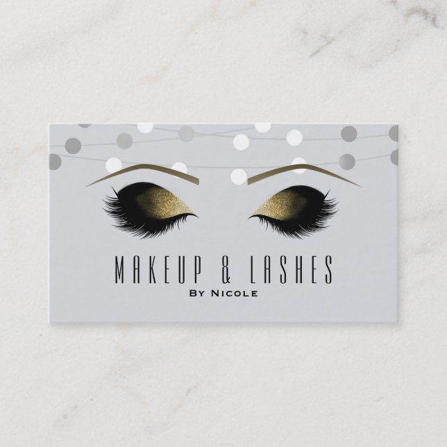 Tarjeta De Visita Luces blancas de plata maquillaje Eyelashes Spa de (Anverso)