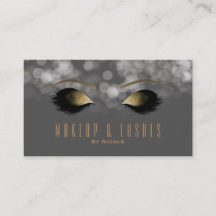 Tarjeta De Visita Luces Brillantes Grises Maquillaje Pestañas Bellez