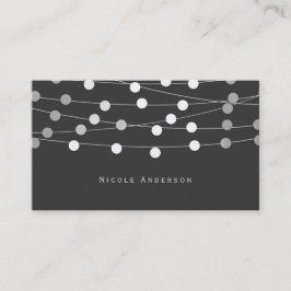 Tarjeta De Visita Luces de Cuerda Grises Modernas Chic Glam