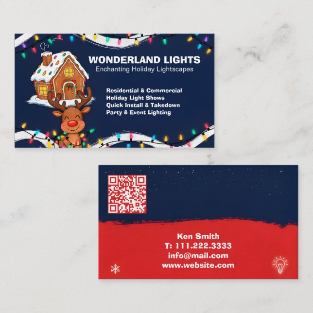 Tarjeta De Visita 🎅🏼Luces de Navidad QR Vcard (Anverso / Reverso)