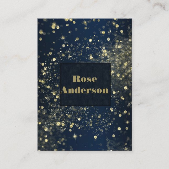 Tarjeta De Visita Luces esparcantes azules y doradas Glam Sparkle Pu (Anverso)