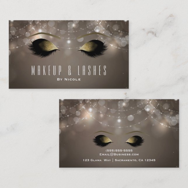 Tarjeta De Visita Luces espumosas Glam Makeup Eyelashes Beauty Spa (Anverso / Reverso)