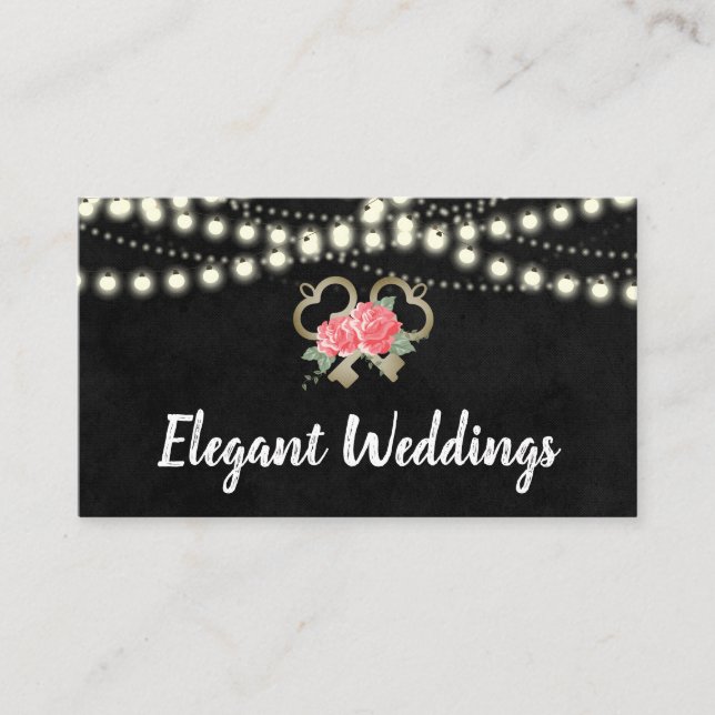 Tarjeta De Visita Luces Nocturnas Elegante Floral y Claves (Anverso)