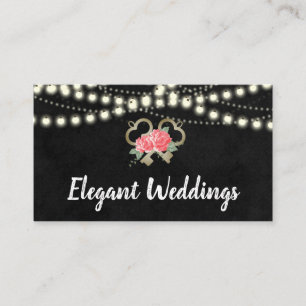 Tarjeta De Visita Luces Nocturnas Floral y Llaves Elegantes