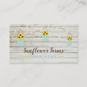 Tarjeta De Visita Luces rusas de madera blanca y girasoles Mason Jar