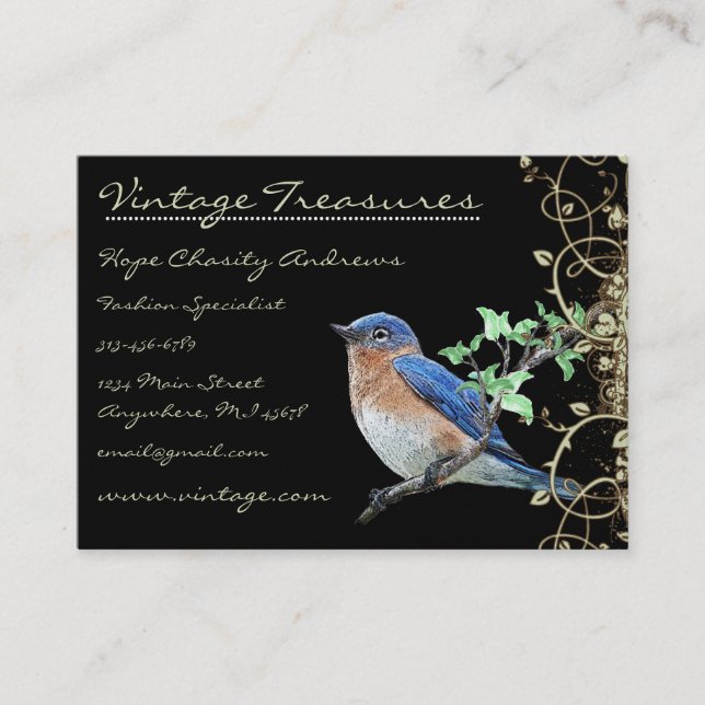 Tarjeta De Visita Lucky Vintage Bluebird Swirl Design (Anverso)