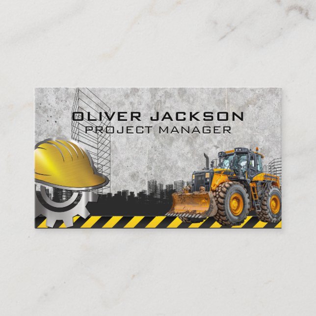 Tarjeta De Visita Lugar de construcción | Bulldozer | Hardhat (Anverso)