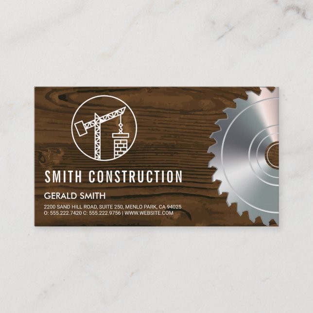 Tarjeta De Visita Lugar de construcción | Madera y Saw (Anverso)