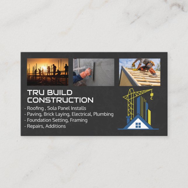 Tarjeta De Visita Lugar de construcción | Techo | Paver | Masonería (Anverso)