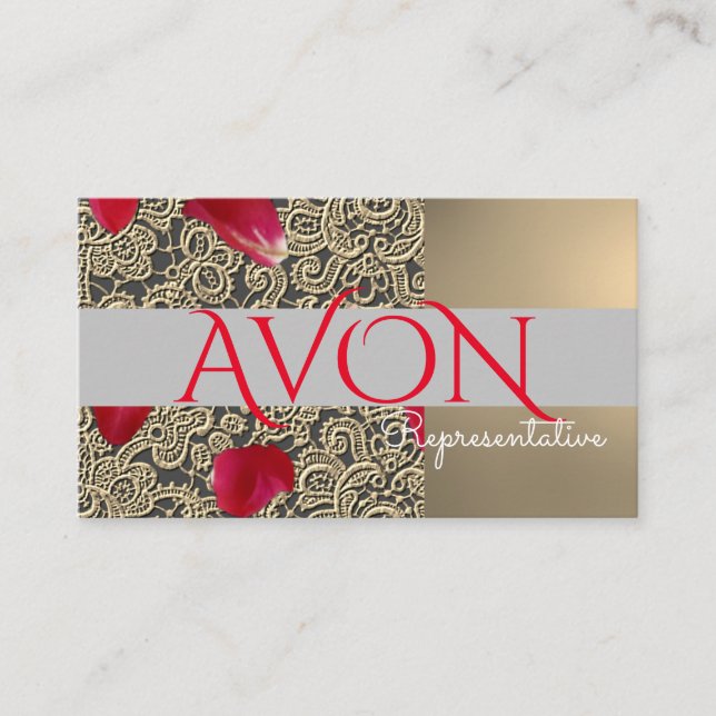 Tarjeta De Visita Lugar de oro y Rosas Avon personalizado (Anverso)