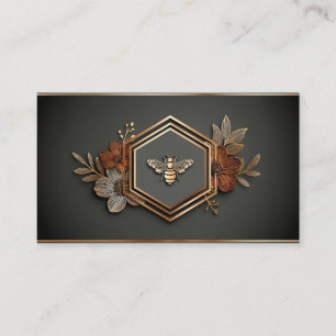 Tarjeta De Visita Lujo Abeja Hexágono Floral Negro Medianoche Oro