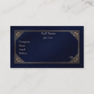Tarjeta De Visita Lujo Azul Marina Art Deco Oro Negocios