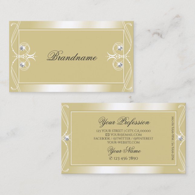 Tarjeta De Visita Lujo beige Cream Sparkle Jewels Ornate Ornaments (Anverso / Reverso)