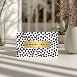 Tarjeta De Visita Lujo Black Confetti Dots II con barra de oro