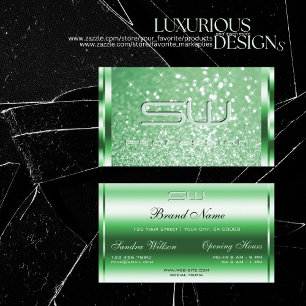 Tarjeta De Visita Lujo Brillante Verde Destello Brillo Estrellas Ini